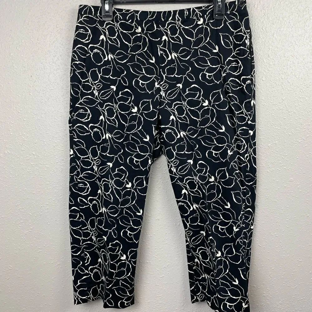 Lauren Ralph Lauren Black and White Botanical Print Cropped Pants Size M EUC